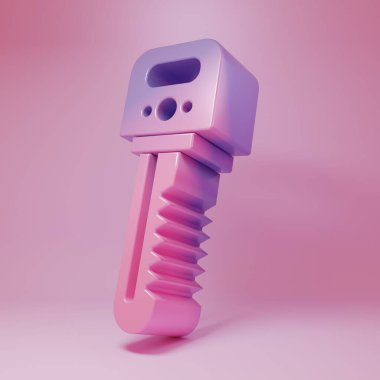 Purple-pink Key icon isolated on pink background. Minimalism concept. 3D render illustration.