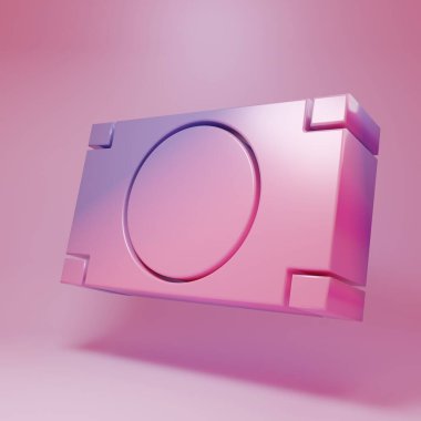 Purple-pink Stacks paper money cash icon isolated on pink background. Money banknotes stacks. Bill currency. Minimalism concept. 3D render illustration.