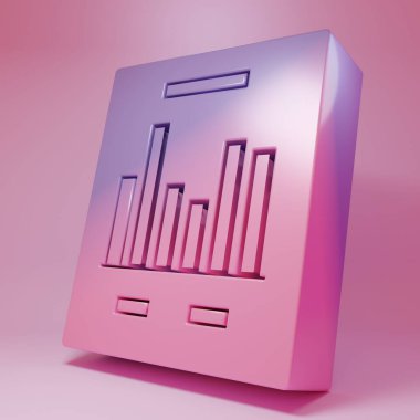 Purple-pink Document with graph chart icon isolated on pink background. Report text file icon. Accounting sign. Audit, analysis, planning. Minimalism concept. 3D render illustration.