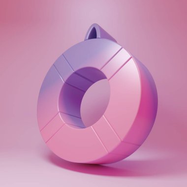 Pembe arka planda izole edilmiş mor-pembe Lifebuoy simgesi. Can simidi sembolü. Minimalizm kavramı. 3 Boyutlu resimleme.