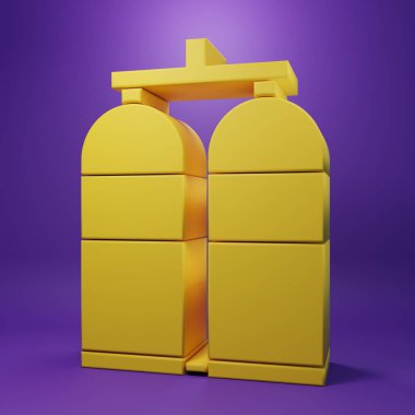 Sarı Aqualung simgesi mor arkaplanda izole edildi. Dalgıçlar için oksijen tüpü. Dalış ekipmanları. Olağanüstü bir spor. Su altı ekipmanları. Minimalizm kavramı. 3 Boyutlu resimleme.