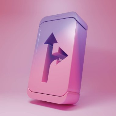 Pembe arka planda izole edilmiş şehir haritası yön bulma simgesinin mor-pembe bilgileri. Mobil Uygulama Arayüzü tasarımı. Coğrafi konsept. Minimalizm kavramı. 3 Boyutlu resimleme.