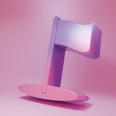 Purple-pink Flag icon isolated on pink background. Location marker symbol. Minimalism concept. 3D render illustration.