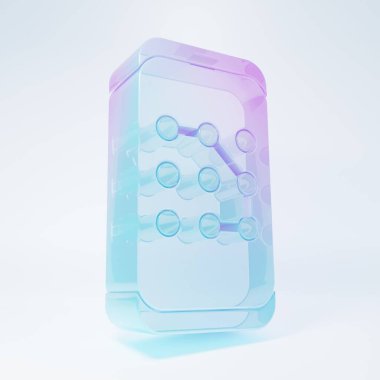 Frosted glass Mobile phone and graphic password protection icon isolated on white background. Security, safety, personal access, user authorization. Minimalism concept. 3D render illustration.