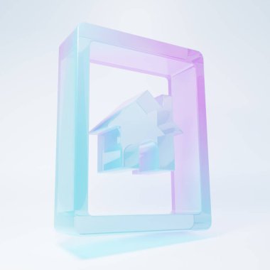 Buzlu cam tablet ve beyaz arka planda izole edilmiş akıllı ev simgesi. Uzaktan kumanda. Minimalizm kavramı. 3 Boyutlu resimleme.