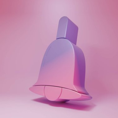 Purple-pink Ringing bell icon isolated on pink background. Alarm symbol, service bell, handbell sign, notification symbol. Minimalism concept. 3D render illustration.