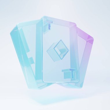 Frosted glass Playing card with diamonds symbol icon isolated on white background. Casino gambling. Minimalism concept. 3D render illustration.