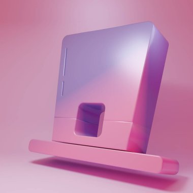 Pembe arka planda izole edilmiş mor-pembe cüce şapka ikonu. Aziz Patrick gününüz kutlu olsun. Minimalizm kavramı. 3 Boyutlu resimleme.