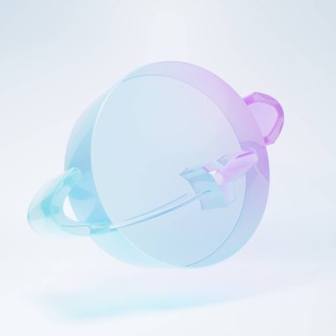 Frosted glass Planet icon isolated on white background. Minimalism concept. 3D render illustration.