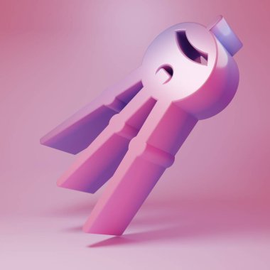 Purple-pink Satellite icon isolated on pink background. Minimalism concept. 3D render illustration.