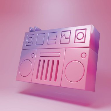 Purple-pink DJ remote for playing and mixing music icon isolated on pink background. DJ mixer complete with vinyl player and remote control. Minimalism concept. 3D render illustration.
