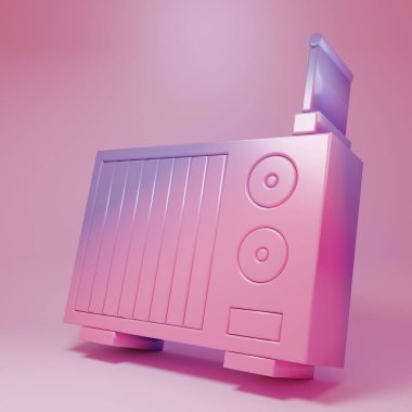 Purple-pink Radio with antenna icon isolated on pink background. Minimalism concept. 3D render illustration.