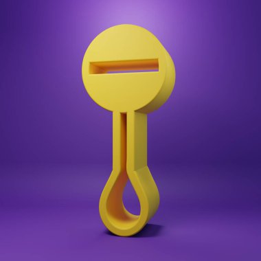 Yellow Rattle baby toy icon isolated on purple background. Beanbag sign. Minimalism concept. 3D render illustration.