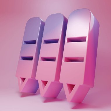 Purple-pink Wax crayons for drawing icon isolated on pink background. Minimalism concept. 3D render illustration.