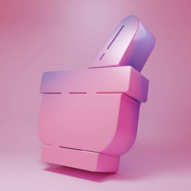 Purple-pink Mortar and pestle icon isolated on pink background. Minimalism concept. 3D render illustration.