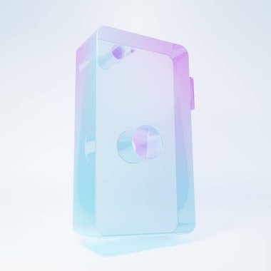 Frosted glass Smartphone, mobile phone icon isolated on white background. Minimalism concept. 3D render illustration.