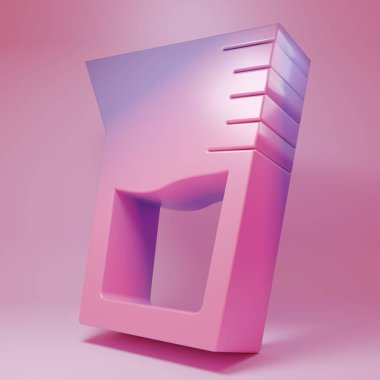 Purple-pink Laboratory glassware or beaker icon isolated on pink background. Minimalism concept. 3D render illustration.