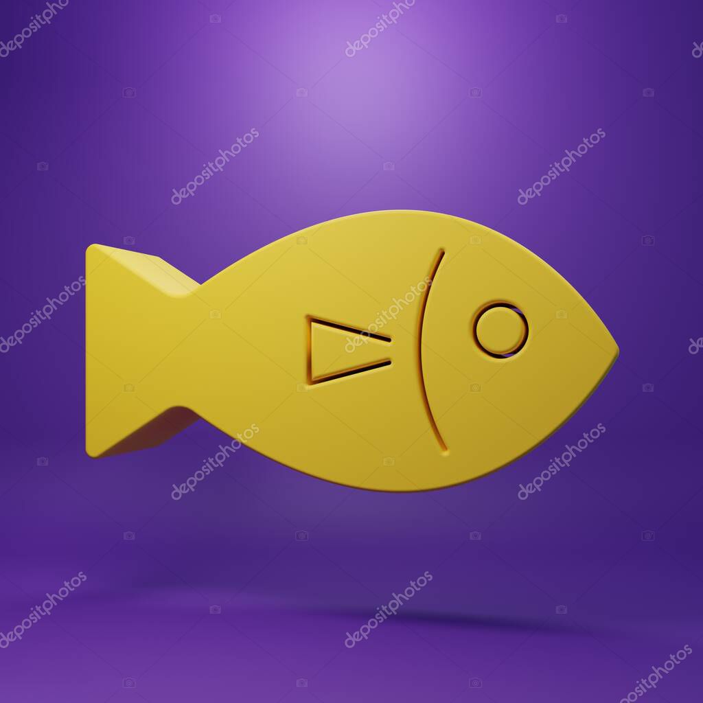 Yellow Fish icon isolated on purple background. Minimalism concept. 3D render illustration.