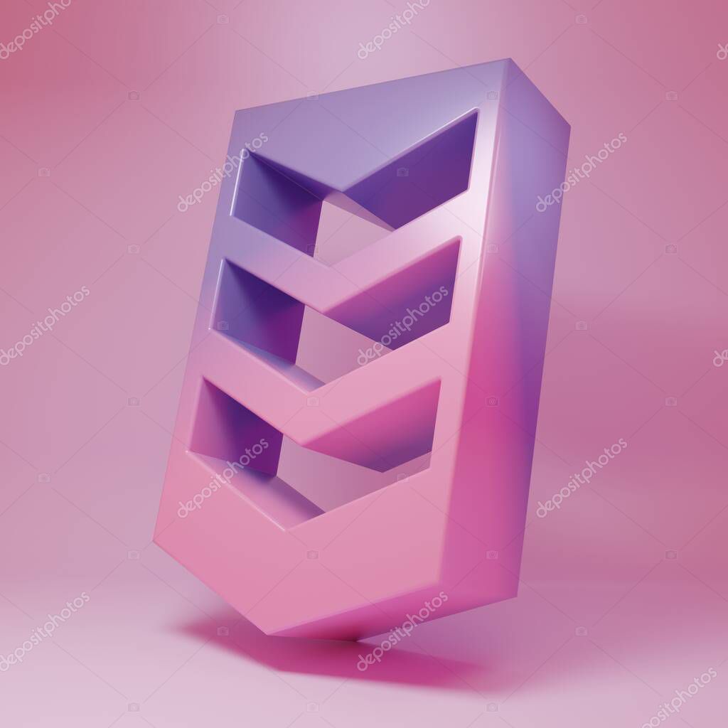 Purple-pink Military rank icon isolated on pink background. Military badge sign. Minimalism concept. 3D render illustration.