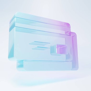 Frosted glass Credit card icon isolated on white background. Online payment. Cash withdrawal. Financial operations. Shopping sign. Minimalism concept. 3D render illustration.