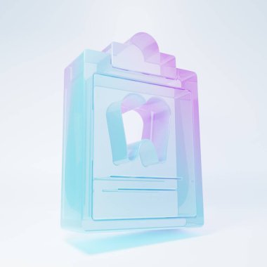 Frosted glass Clipboard with dental card or patient medical records icon isolated on white background. Dental insurance. Dental clinic report. Minimalism concept. 3D render illustration.