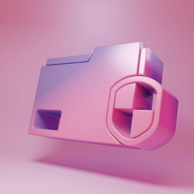 Purple-pink Document folder protection concept icon isolated on pink background. Confidential information and privacy idea, guard, shield. Minimalism concept. 3D render illustration.