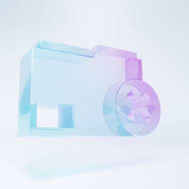 Frosted glass Delete folder icon isolated on white background. Delete or error folder. Close computer information folder. Minimalism concept. 3D render illustration.