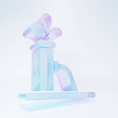 Frosted glass Oil pump or pump jack icon isolated on white background. Oil rig. Minimalism concept. 3D render illustration.