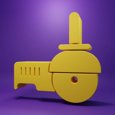Yellow Angle grinder icon isolated on purple background. Minimalism concept. 3D render illustration.