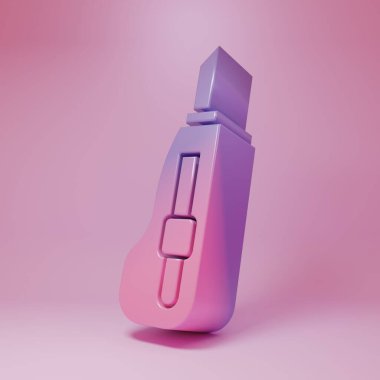 Purple-pink Stationery knife icon isolated on pink background. Office paper cutter. Minimalism concept. 3D render illustration.