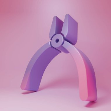 Purple-pink Pliers tool icon isolated on pink background. Pliers work industry mechanical plumbing tool. Minimalism concept. 3D render illustration.