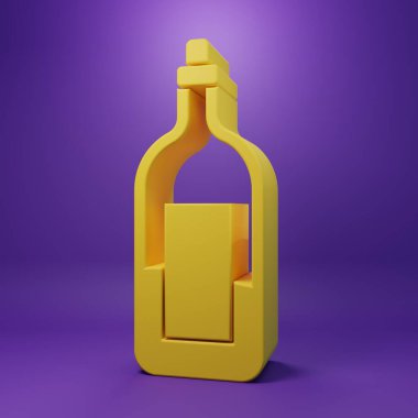 Sarı şarap ikonu, mor arka planda izole edilmiş. Minimalizm kavramı. 3 Boyutlu resimleme.