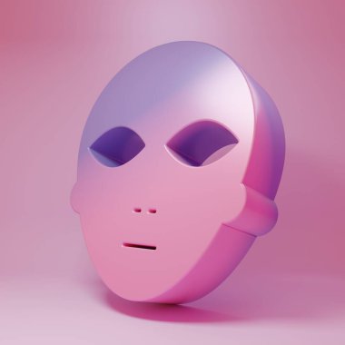 Purple-pink Alien icon isolated on pink background. Extraterrestrial alien face or head symbol. Minimalism concept. 3D render illustration.
