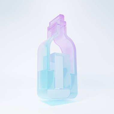 Frosted glass Bottle of wine icon isolated on white background. Minimalism concept. 3D render illustration.
