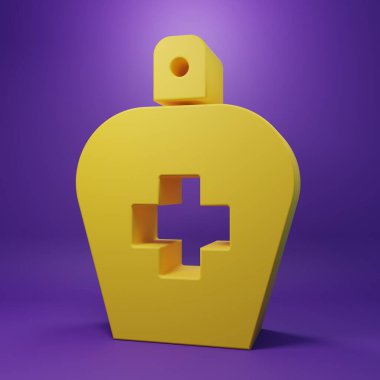 Sarı şişe antibakteriyel sabun ve mor arka planda izole edilmiş şeker ikonu. Antiseptik. Dezenfeksiyon, hijyen, cilt bakımı. Minimalizm kavramı. 3 Boyutlu resimleme.