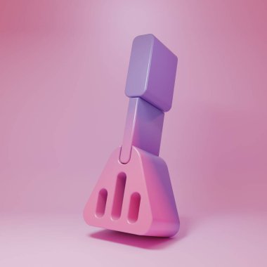 Purple-pink Spatula icon isolated on pink background. Kitchen spatula icon. BBQ spatula sign. Barbecue and grill tool. Minimalism concept. 3D render illustration.