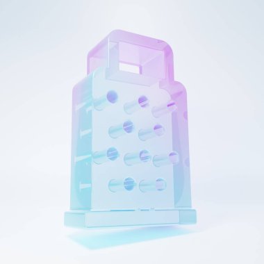 Frosted glass Grater icon isolated on white background. Kitchen symbol. Cooking utensil. Cutlery sign. Minimalism concept. 3D render illustration.