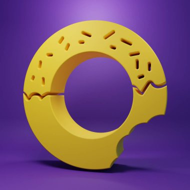 Mor arka planda izole edilmiş tatlı jöleli donut. Minimalizm kavramı. 3 Boyutlu resimleme.