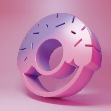 Purple-pink Donut with sweet glaze icon isolated on pink background. Minimalism concept. 3D render illustration.