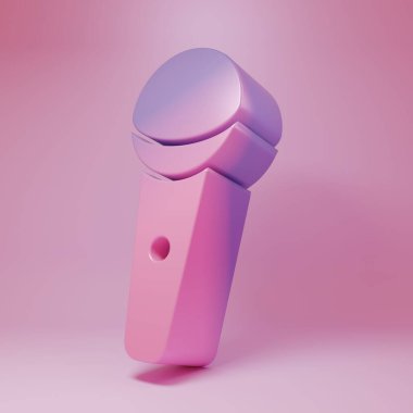 Purple-pink Microphone icon isolated on pink background. On air radio mic microphone. Speaker sign. Minimalism concept. 3D render illustration.