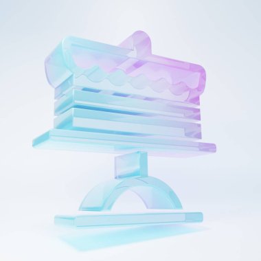Frosted glass Cake on plate icon isolated on white background. Happy Birthday. Minimalism concept. 3D render illustration.