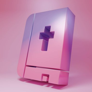 Purple-pink Holy bible book icon isolated on pink background. Minimalism concept. 3D render illustration.
