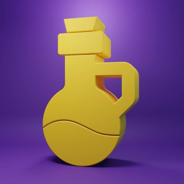 Yellow Essential oil bottle icon isolated on purple background. Organic aromatherapy essence. Skin care serum glass drop package. Minimalism concept. 3D render illustration .