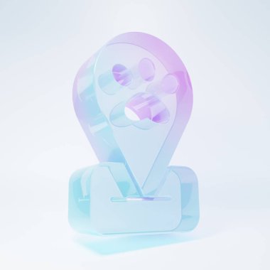 Frosted glass Location pet grooming icon isolated on white background. Pet hair salon. Barber shop for dogs and cats. Minimalism concept. 3D render illustration .