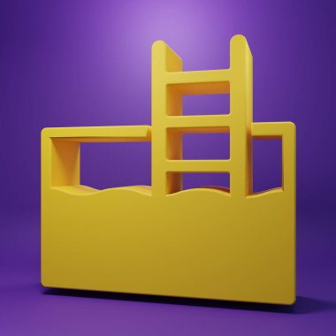 Sarı yüzme havuzu ve mor arka planda izole edilmiş merdiven simgesi. Minimalizm kavramı. 3 Boyutlu resimleme .