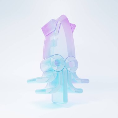 Buzlu cam ahtapot ikonu beyaz arka planda izole edilmiş. Minimalizm kavramı. 3 Boyutlu resimleme .