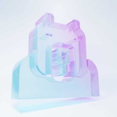 Frosted glass Polar bear head icon isolated on white background. Minimalism concept. 3D render illustration .