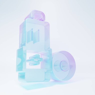 Frosted glass Battery icon isolated on white background. Lightning bolt symbol. Minimalism concept. 3D render illustration .