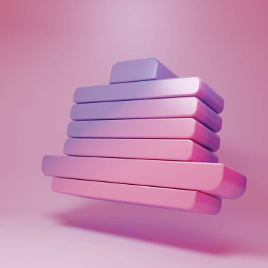 Purple-pink Stack of pancakes icon isolated on pink background. Baking with syrup and cherry. Breakfast concept. Minimalism concept. 3D render illustration .