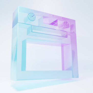 Frosted glass Oven icon isolated on white background. Stove gas oven sign. Minimalism concept. 3D render illustration .